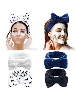 CEELGON Spa Leopard Headband Coral Fleece Facial Makeup Headband Black White Navy Turban Bowknot Bow Cosmetic Headband for Washing Face Bow Headband for Shower Terry Clot