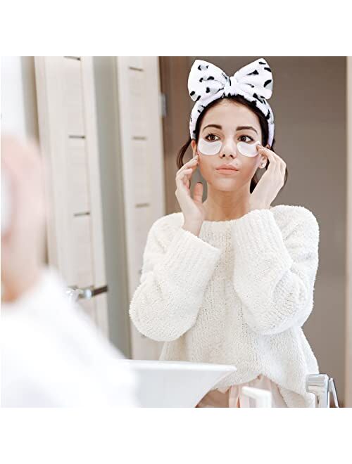 CEELGON Spa Leopard Headband Coral Fleece Facial Makeup Headband Black White Navy Turban Bowknot Bow Cosmetic Headband for Washing Face Bow Headband for Shower Terry Clot