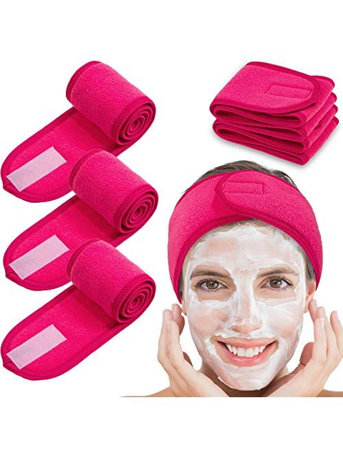 Spa Facial Headband Whaline 4 Counts Head Wrap Terry Cloth Headband Stretch Towel for Bath, Makeup and Sport, 3.5" Wide