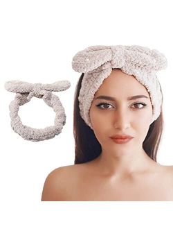 iSPECIAL Microfiber Bowtie Headbands Facial Reusable Hair Band for Women Girls Terry Cloth Face Adjustable Elastic Headband Makeup Shower Spa Yoga Sports Washing Face Hea