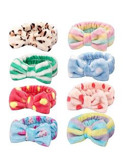 DRESHOW 8 Pack Spa Facial Headbands Terry Cloth Towels Headbands Cute Bow Hairband for Women