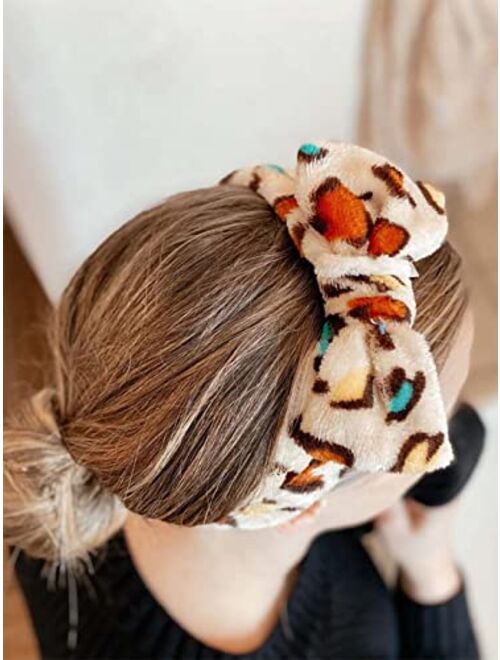 JONKY Wide Makeup Hair Band Spa Washing Face Headband Leopard Bow Headbands Shower Bath Hairband Microfiber Bowtie Towel Headband Elastic Coral Fleece Hair Wrap Adjustabl