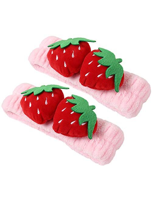 Teensery 2 Pcs Cute Strawberry Headbands Soft Washing Face Makeup Hair Bands Elastic Spa Shower Yoga Sports Headwraps Hair Accessories for Women and Girls