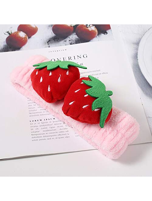 Teensery 2 Pcs Cute Strawberry Headbands Soft Washing Face Makeup Hair Bands Elastic Spa Shower Yoga Sports Headwraps Hair Accessories for Women and Girls