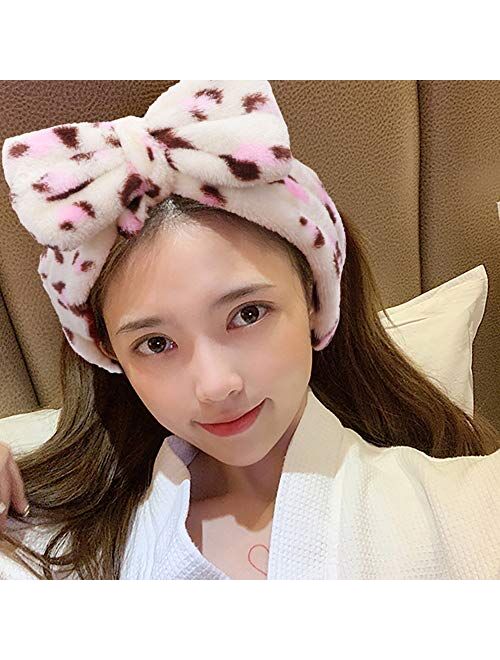 fani 12 PCS Bow Hair Bands for Women Soft Coral Fleece Head Wraps Headbands Elastic Hair Bands for Makeup Washing Face Shower Spa