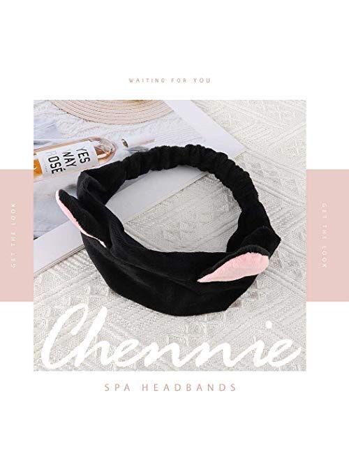 Chennie Cat Ears Spa Headband Animal Elastic Makeup Black Hair Bands Washing Face Head Wraps For Women And Girls