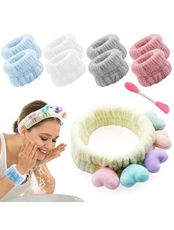 POPMISOLER 6 Pcs Headband for Washing Face, Include 1 Cute Spa Headband 4 Wrist Washbandand 1 Double-Ended Face Mask Brush Soft Headband Set Skincare Makeup Headband Prev