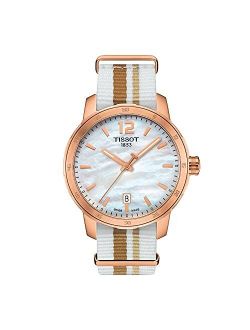 Men's Quickster 316L Stainless Steel case with Rose Gold PVD Coating Swiss Quartz Watch with Nylon Strap, White,Brown,Beige, 19 (Model: T0954103711700)