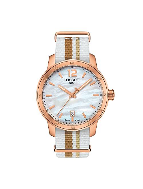 Tissot Men's Quickster 316L Stainless Steel case with Rose Gold PVD Coating Swiss Quartz Watch with Nylon Strap, White,Brown,Beige, 19 (Model: T0954103711700)