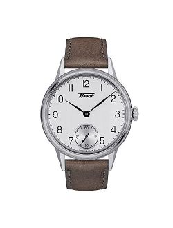 Men's Heritage 316L Stainless Steel case Swiss Mechanical Watch with Leather Strap, Brown, 20 (Model: T1194051603701)