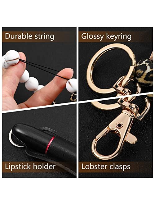 Weewooday Wristlet Bracelet Keychain with Wallet Silicone Beaded Keychain Leather Keychain Lipstick Holder Chapstick Sleeves