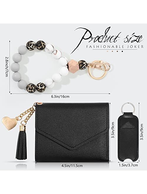 Weewooday Wristlet Bracelet Keychain with Wallet Silicone Beaded Keychain Leather Keychain Lipstick Holder Chapstick Sleeves