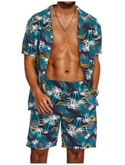 Men's Hawaiian Shirts Casual Button Down Short Sleeve Printed Shorts Summer Beach Tropical Flower Shirt Suits