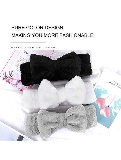 LADES Spa Headband - 3 Pack Bow Hair Band Women Facial Makeup Head Band Soft Coral Fleece Head Wraps For Shower Washing Face