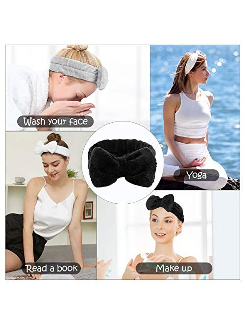 LADES Spa Headband - 3 Pack Bow Hair Band Women Facial Makeup Head Band Soft Coral Fleece Head Wraps For Shower Washing Face