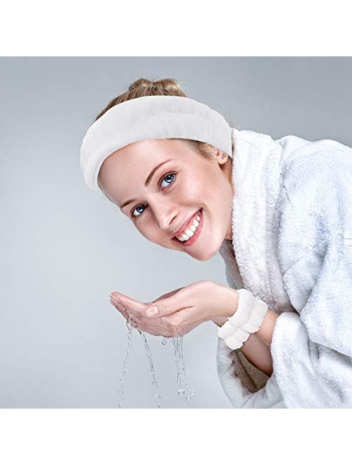 Chuangdi 9 Pieces Reusable Spa Headband Wrist Washband Face Wash Set Include 3 Microfiber Headband and 6 Wrist Washband for Women Girls Avoid Liquids from Spilling Down Y