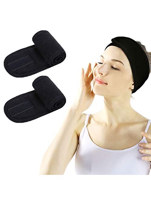 LADES Facial Spa Headband - Makeup Shower Bath Wrap Sport Headband Terry Cloth Adjustable Stretch Towel with Magic Tape