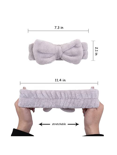 AiMHariacc Spa Headband for Women Girls Makeup 2 Pack BOW Elastic Head Band for Shower Washing Face Soft Microfiber Coral Fleece Hair Band