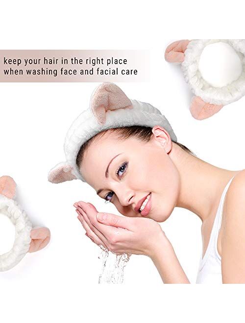 Ahoney Cute Animal Ears Shower 4Pcs Hair Band Makeup Spa Headband Women Cosmetic Running Sport Headwrap for Spa Yoga Makeup Running Washing Face