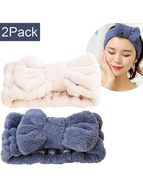 SweetCat Microfiber Bowtie Headbands, Extrame Soft & Ultra Absorbent, Comfort to Makeup Wash Spa Yoga Shower Facial Hair Band for Girls and Women