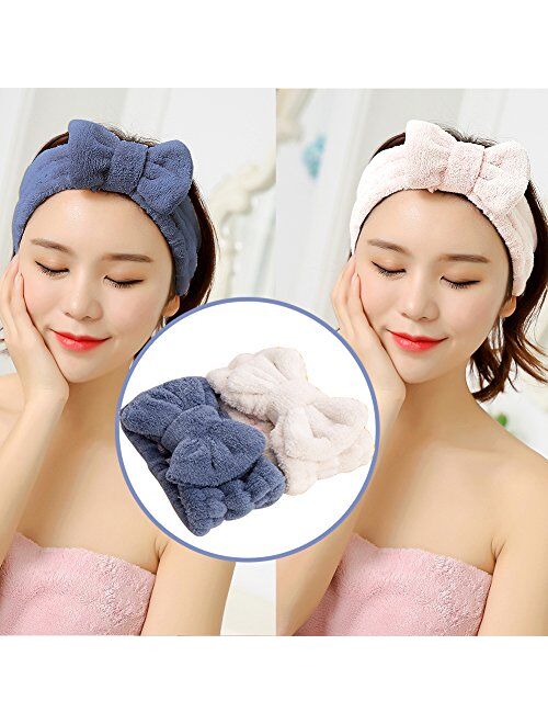 SweetCat Microfiber Bowtie Headbands, Extrame Soft & Ultra Absorbent, Comfort to Makeup Wash Spa Yoga Shower Facial Hair Band for Girls and Women