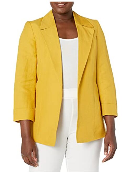 Kasper Women's Linen Open Front Topper with Cuff Sleeves