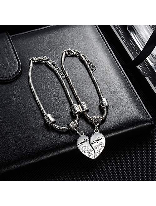 Yeeqin 2PCs Matching Heart Mother Daughter Bracelets Mother Daughter Jewelry Set Gift for Mom or Daughter