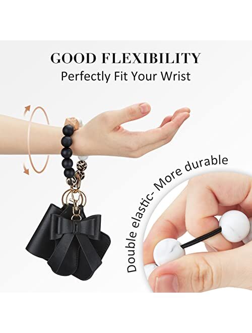 ECOSUSI Wristlet Keychain with Wallet Keychain Bracelet Silicone Beaded Key Ring Bangle with Chapstick Holder