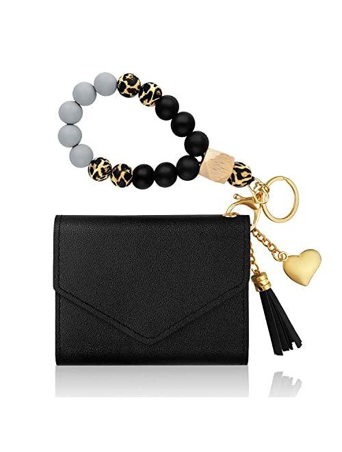 Generic Elastic Silicone Beads Wristlet Keyring with Card Pocket, Wristlet Bracelet Keychain Wallet, Silicone Bead keyring Bangle…