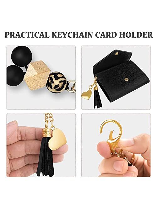 Generic Elastic Silicone Beads Wristlet Keyring with Card Pocket, Wristlet Bracelet Keychain Wallet, Silicone Bead keyring Bangle…