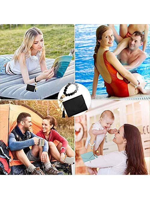 Generic Elastic Silicone Beads Wristlet Keyring with Card Pocket, Wristlet Bracelet Keychain Wallet, Silicone Bead keyring Bangle…