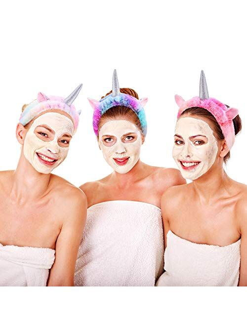Chuangdi 3 Pieces Unicorn Headbands Unicorn Makeup Headband Spa Headband Cute Shower Hairband for Women Girls Washing Face, Makeup, Sports, Yoga, Spa