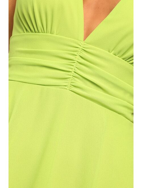 Lulus Celebration Time Lime Green Sleeveless Tiered Midi Dress
