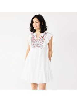 Embroidered Yoke Tiered Dress
