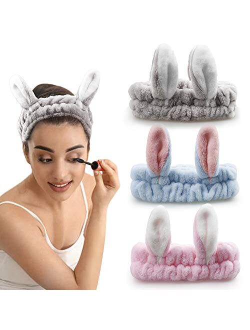 3 Pcs Hogoo Spa Facial Headband Cute Bunny Ears Makeup Hair Band Terry Cloth Headbands for Women for Washing Face Beauty Skincare Shower