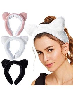 Chlong Cat Ear HairBand Spa Headband Terry Cloth Headbands for Women Facial Makeup Hairbands Washing Face Shower Cosmetic Headbands Pack of 3