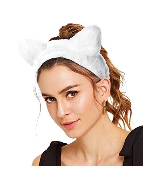 Chlong Cat Ear HairBand Spa Headband Terry Cloth Headbands for Women Facial Makeup Hairbands Washing Face Shower Cosmetic Headbands Pack of 3