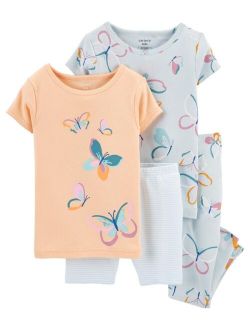 Toddler Girls 4-Piece Snug Fit T-shirt, Shorts and Pajama Set