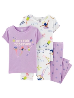 Toddler Girls 4-Piece Snug Fit T-shirt, Shorts and Pajama Set
