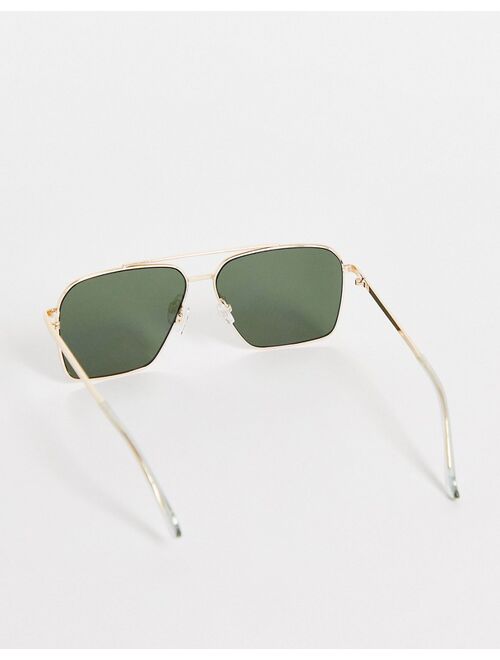 ASOS DESIGN metal square aviator sunglasses in gold