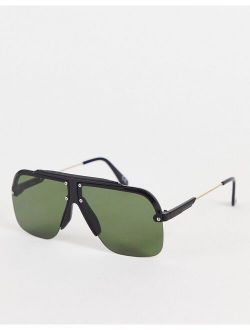 color block aviator sunglasses in black