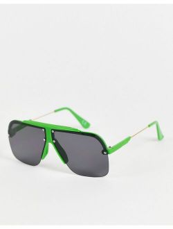color block aviator sunglasses in green