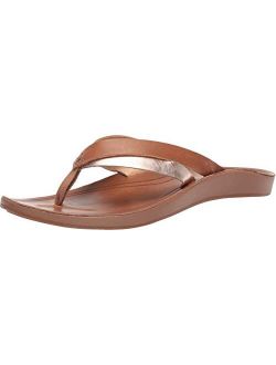 Kaekae Women's Beach Sandals, Full-Grain & Metallic Leather Flip-Flop Slides with Wet Grip Soles, Lightweight & All-Day Comfort
