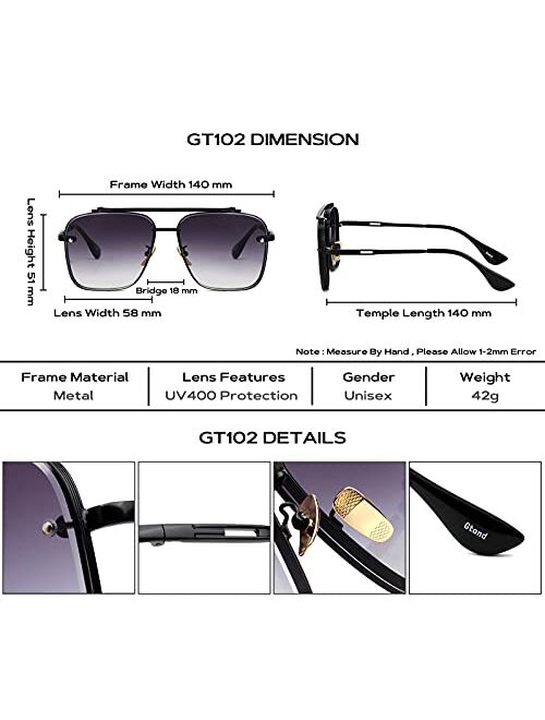 Gtand Fashion Trendy Square Aviator Gradient Sunglasses For Women Men Vintage Metal Sun Glasses