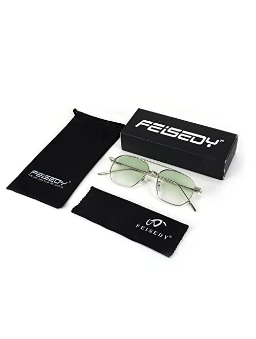 FEISEDY Classic Square Aviator Sunglasses Women Men Fashion Candy Color Lenses Vintage Metal Shades B2828