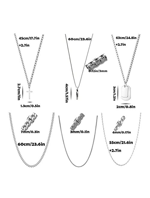 Generic 6pcs Necklace Set for Men,Emo Cuban Link Chain Egirl Cross Lock Eboy Figaro Layered Twist Rope Box Wheat Goth Punk Aesthetic Trendy Necklaces Chains Set for Women