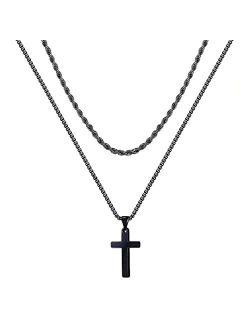 Ursteel Cross Necklace for Men, Stainless Steel Silver Black Gold Layered Rope Chain Cross Pendant Necklace Simple Jewelry Gifts Chain Necklace for Men Women Boys Girls, 