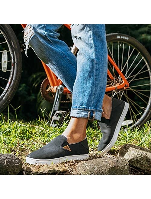 OLUKAI Pehuea Heu Women's Slip-On Sneakers, Genuine Shearling & Premium Waterproof Nubuck Leather, Cozy Slippers with Drop-in Heel Design