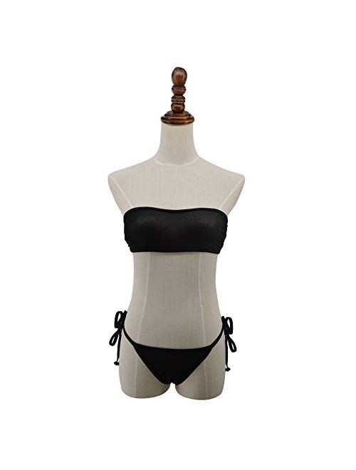 SHERRYLO Sheer Bikini See Through Bikinis Bandeau Top Mini Brazilian Thong Bottom Micro Mesh Bathing Suit