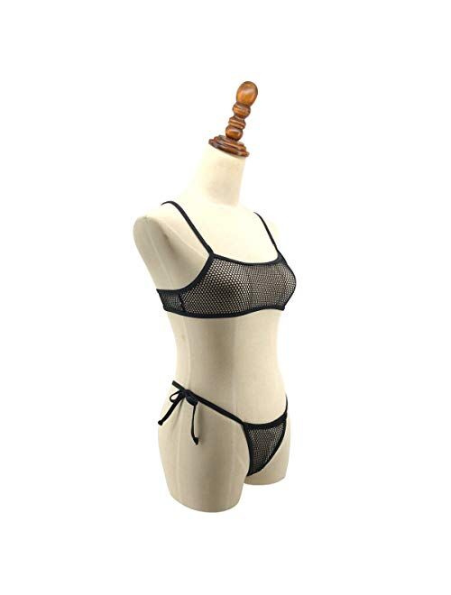 SHERRYLO Sheer Micro Bikini See Through Crop Top Side Tie G String Bottom Mini Bikinis